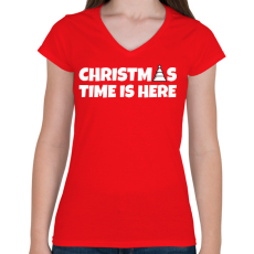 PRINTFASHION CHRISTMAS TIME IS HERE - Női V-nyakú póló - Piros