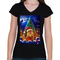 PRINTFASHION Christmasuj - Női V-nyakú póló - Fekete
