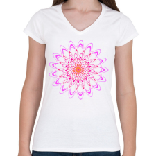 PRINTFASHION Chrysanthemum - rózsaszín - Női V-nyakú póló - Fehér női póló