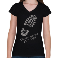 PRINTFASHION Chuck Norris itt járt - Női V-nyakú póló - Fekete