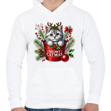 PRINTFASHION cica (1) - Férfi kapucnis pulóver - Fehér férfi pulóver, kardigán