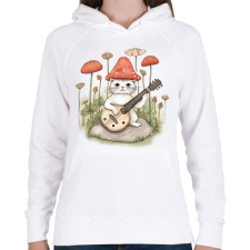 PRINTFASHION Cica banjóval - Női kapucnis pulóver - Fehér női pulóver, kardigán