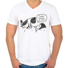 PRINTFASHION Cica barát - tudod mennyi az idő - Férfi V-nyakú póló - Fehér