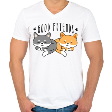 PRINTFASHION Cica barátok - Férfi V-nyakú póló - Fehér férfi póló