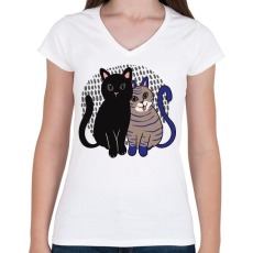 PRINTFASHION Cica barátok - Női V-nyakú póló - Fehér