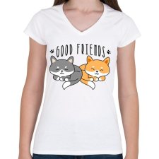 PRINTFASHION Cica barátok - Női V-nyakú póló - Fehér női póló
