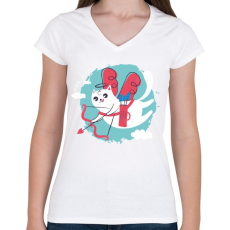 PRINTFASHION Cica - cat is in the air ! - Női V-nyakú póló - Fehér