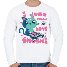 PRINTFASHION Cica - Csak igazán szeretem a shushit - Férfi pulóver - Fehér