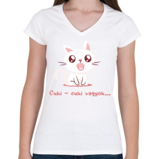 PRINTFASHION Cica cuki vagyok  - Női V-nyakú póló - Fehér