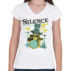 PRINTFASHION Cica dobos a csend romboló - Női V-nyakú póló - Fehér