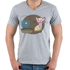 PRINTFASHION Cica és a Hal - Férfi V-nyakú póló - Sport szürke