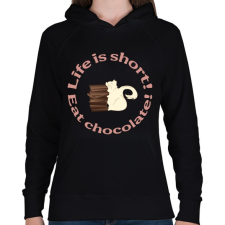 PRINTFASHION cica és csoki - Női kapucnis pulóver - Fekete női pulóver, kardigán