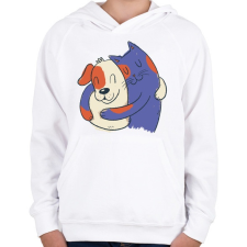 PRINTFASHION Cica és kutya barátok - Gyerek kapucnis pulóver - Fehér gyerek pulóver, kardigán