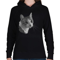 PRINTFASHION Cica (fekete fehér újság) - Női kapucnis pulóver - Fekete