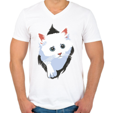 PRINTFASHION Cica - Férfi V-nyakú póló - Fehér