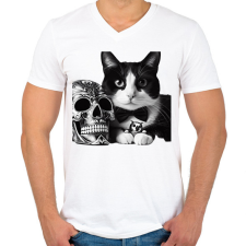 PRINTFASHION Cica - Férfi V-nyakú póló - Fehér férfi póló