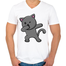PRINTFASHION Cica - Férfi V-nyakú póló - Fehér férfi póló