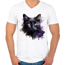 PRINTFASHION Cica - Férfi V-nyakú póló - Fehér férfi póló