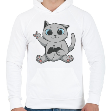 PRINTFASHION Cica gamer - Férfi kapucnis pulóver - Fehér férfi pulóver, kardigán