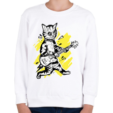 PRINTFASHION Cica gitárral - Gyerek pulóver - Fehér