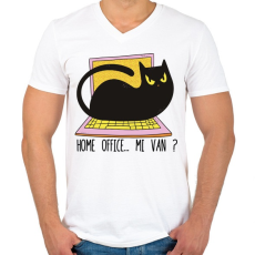 PRINTFASHION Cica home office  - Férfi V-nyakú póló - Fehér