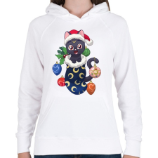 PRINTFASHION Cica Karácsony - Női kapucnis pulóver - Fehér női pulóver, kardigán