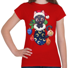 PRINTFASHION Cica Karácsony - Női póló - Piros női póló