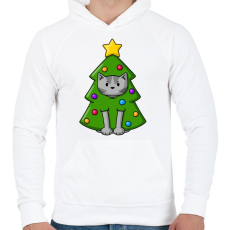 PRINTFASHION Cica karácsonyfa - Férfi kapucnis pulóver - Fehér