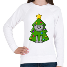 PRINTFASHION Cica karácsonyfa - Női pulóver - Fehér női pulóver, kardigán