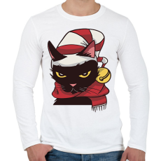 PRINTFASHION Cica karácsonyi sapka sál - Férfi hosszú ujjú póló - Fehér