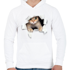 PRINTFASHION Cica kitőr - Férfi kapucnis pulóver - Fehér