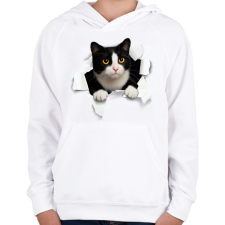 PRINTFASHION cica kitőr - Gyerek kapucnis pulóver - Fehér gyerek pulóver, kardigán