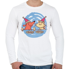 PRINTFASHION Cica kutya barátok  - Férfi hosszú ujjú póló - Fehér