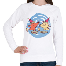 PRINTFASHION Cica kutya barátok  - Női pulóver - Fehér női pulóver, kardigán