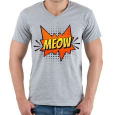 PRINTFASHION Cica meow - Férfi V-nyakú póló - Sport szürke