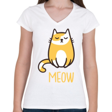 PRINTFASHION Cica - meow - Női V-nyakú póló - Fehér női póló