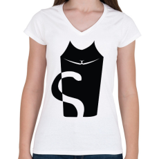 PRINTFASHION cica - Női V-nyakú póló - Fehér