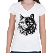 PRINTFASHION Cica - Női V-nyakú póló - Fehér női póló