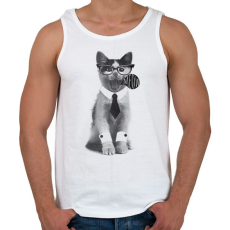 PRINTFASHION Cica öltönyben - Férfi atléta - Fehér