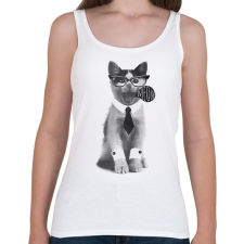 PRINTFASHION Cica öltönyben - Női atléta - Fehér női trikó