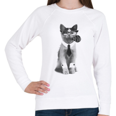 PRINTFASHION Cica öltönyben - Női pulóver - Fehér