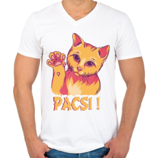 PRINTFASHION Cica -pacsi  - Férfi V-nyakú póló - Fehér