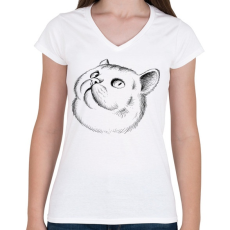PRINTFASHION Cica rajz - Női V-nyakú póló - Fehér