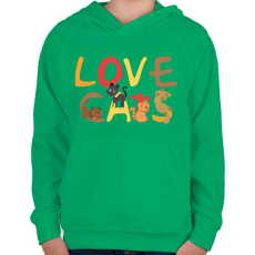 PRINTFASHION Cica szeretet - Gyerek kapucnis pulóver - Zöld