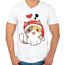 PRINTFASHION Cica - szeretsz ? - Férfi V-nyakú póló - Fehér férfi póló