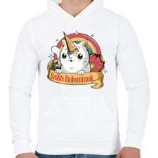 PRINTFASHION Cica - Szólíts unikornisnak - Férfi kapucnis pulóver - Fehér férfi pulóver, kardigán
