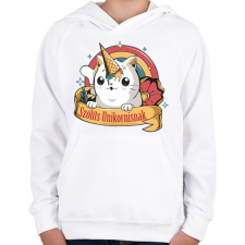 PRINTFASHION Cica - Szólíts unikornisnak - Gyerek kapucnis pulóver - Fehér gyerek pulóver, kardigán