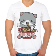 PRINTFASHION Cica tésztával - Férfi V-nyakú póló - Fehér férfi póló