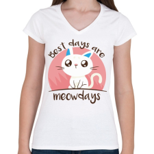 PRINTFASHION Cica the best days - Női V-nyakú póló - Fehér női póló