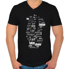 PRINTFASHION cica többnyelven - Férfi V-nyakú póló - Fekete férfi póló